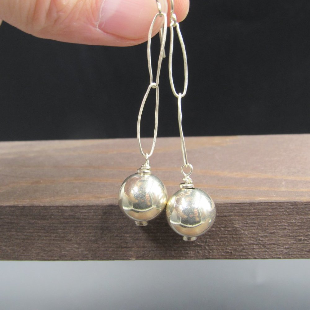 Sterling Silver Medium Orb Long Dangle Earrings - image 3